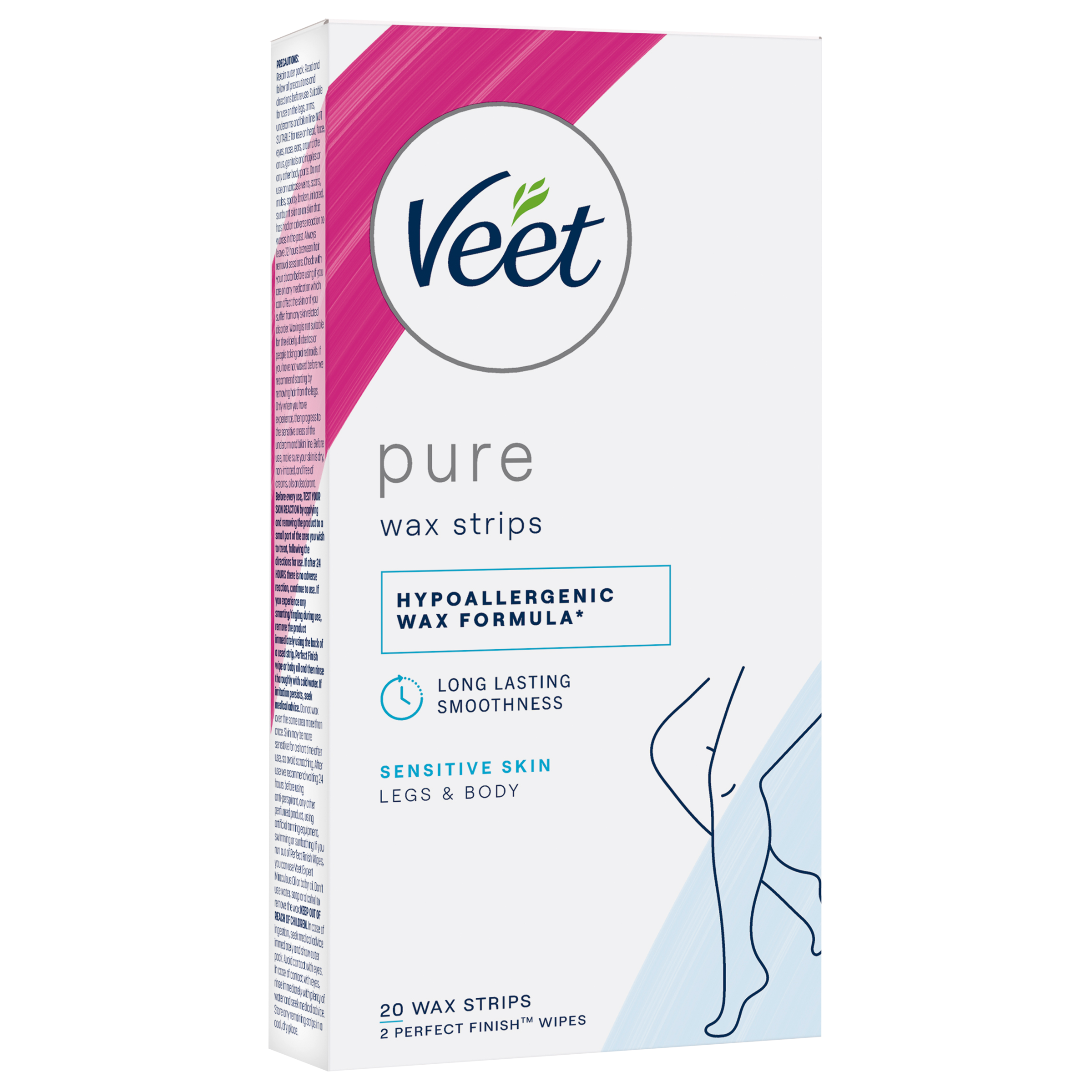 VEET PURE COLD WAX STRIPS LEGS & BODY SENSITIVE SKIN 20 PACK
