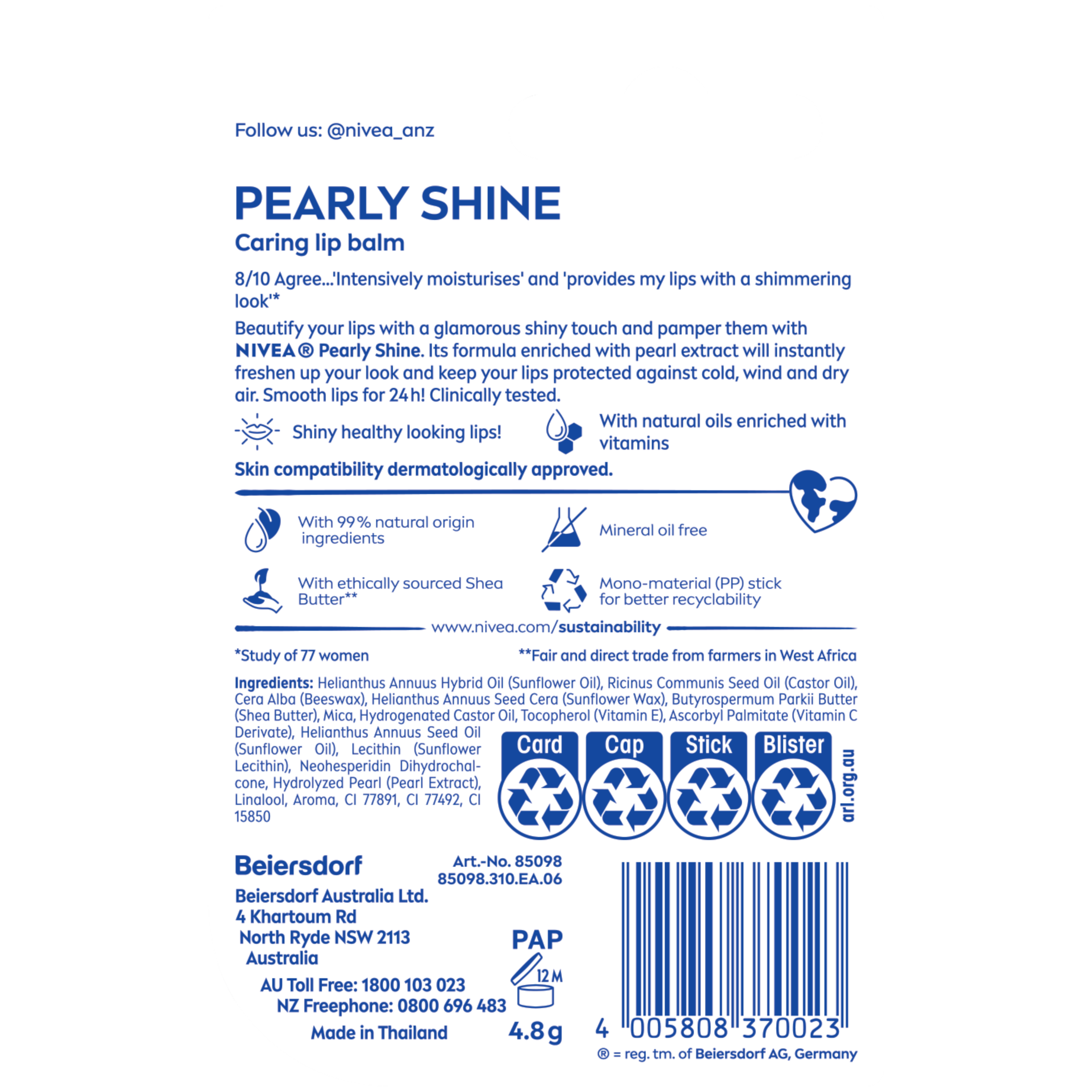 NIVEA LIP BALM STICK PEARLY SHINE 4.8G - Image 2