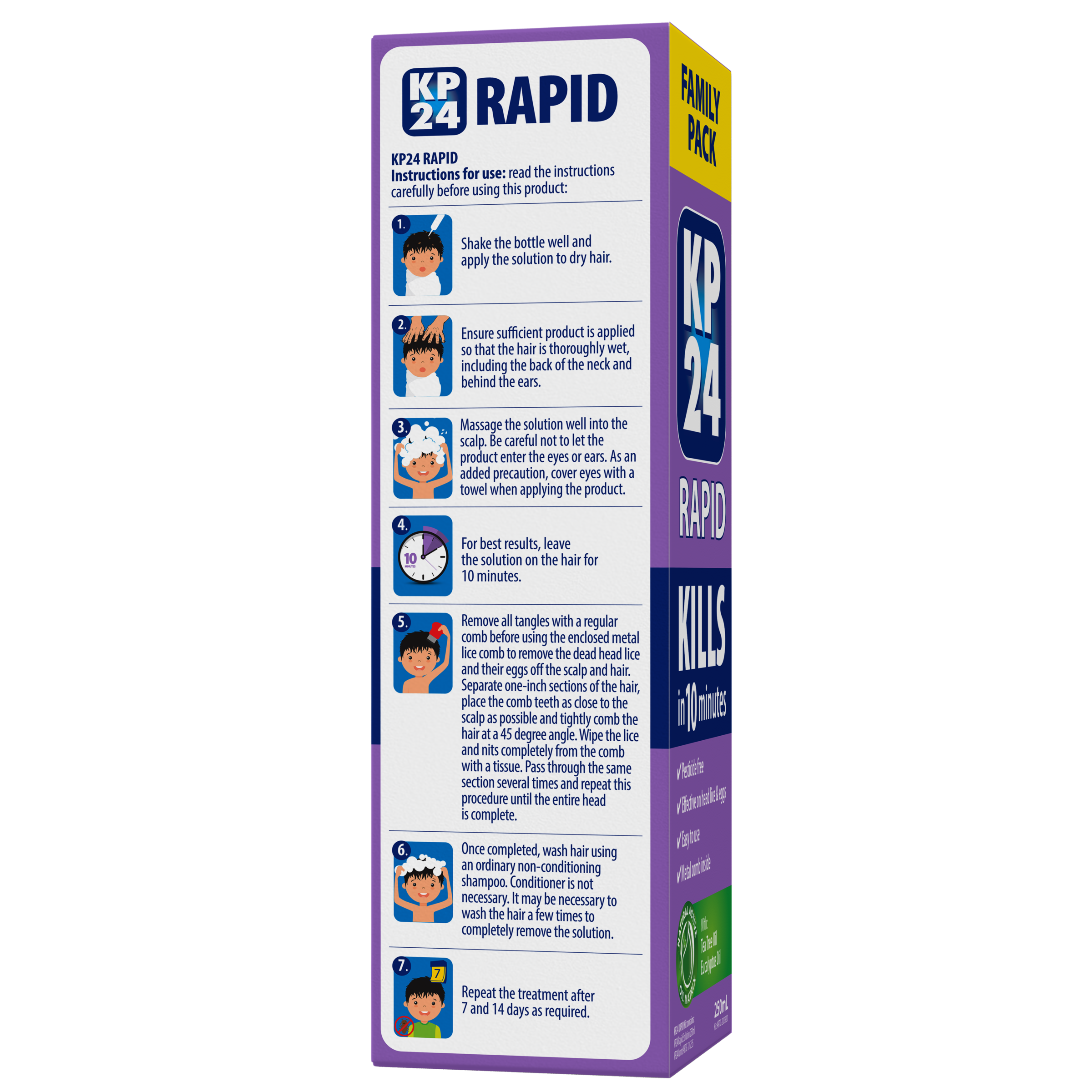 KP24 RAPID HEAD LICE TREATMENT WITH COMB 250ML - Image 3