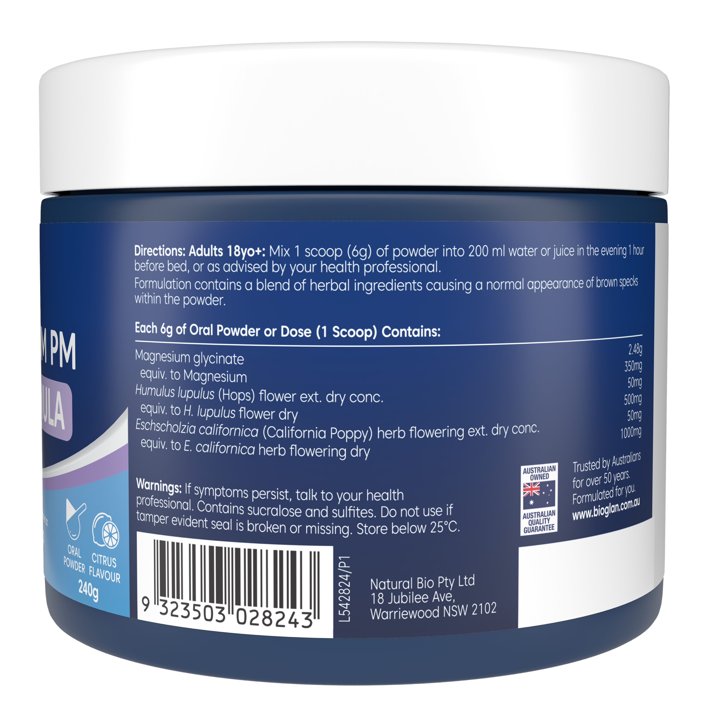 BIOGLAN ACTIVE MAGNESIUM PM DEEP SLEEP FORMULA POWDER 240G - Image 3