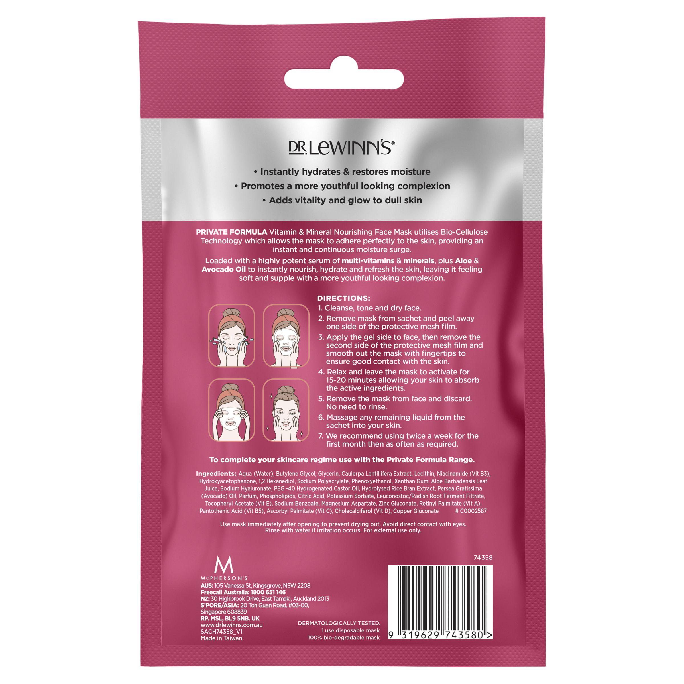 DR LEWINNS PRIVATE FORMULA VITAMIN & MINERAL FACE MASK 1 PACK - Image 2