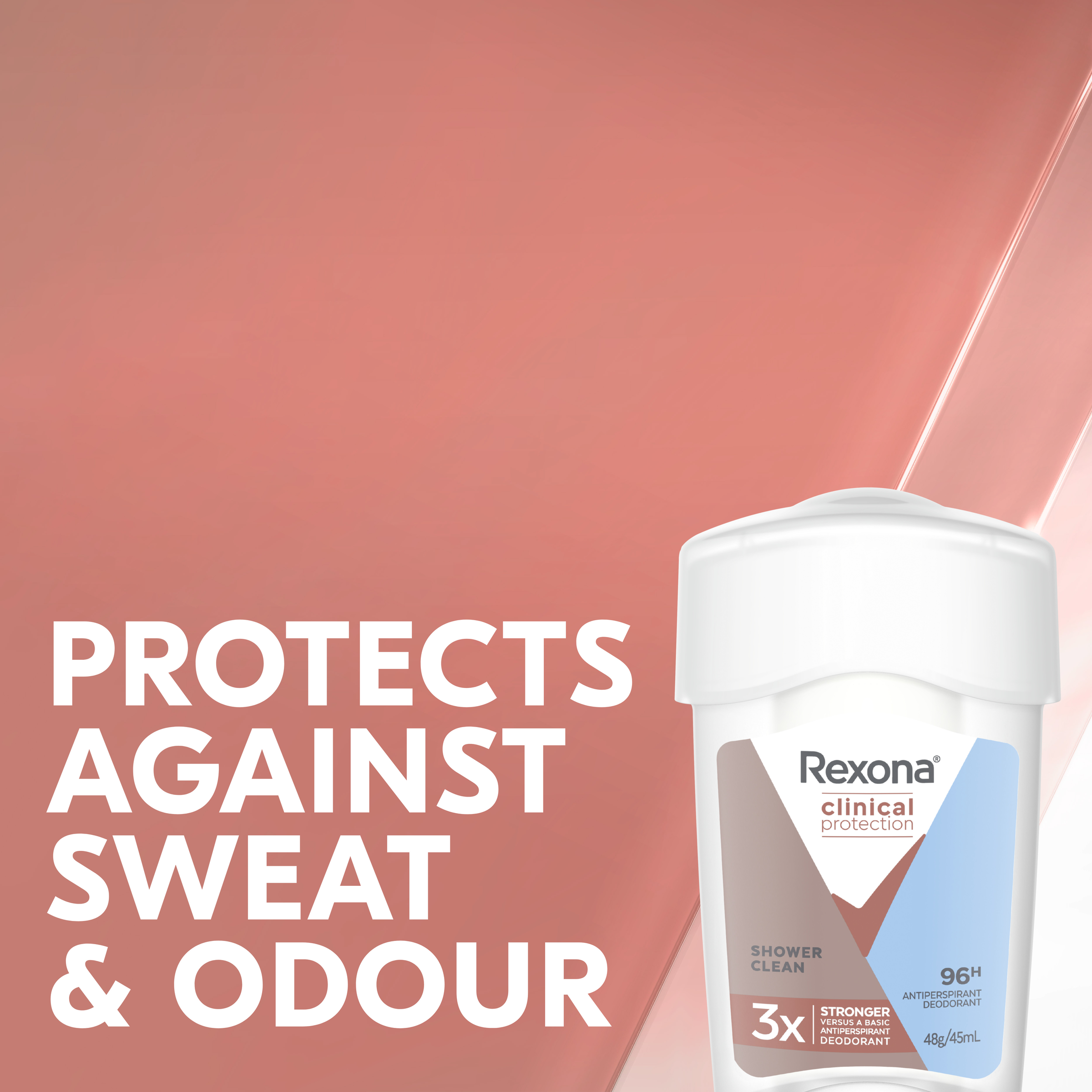 REXONA WOMEN CLINICAL ANTIPERSPIRANT CREAM SHOWER CLEAN 96HR 45ML - Image 4