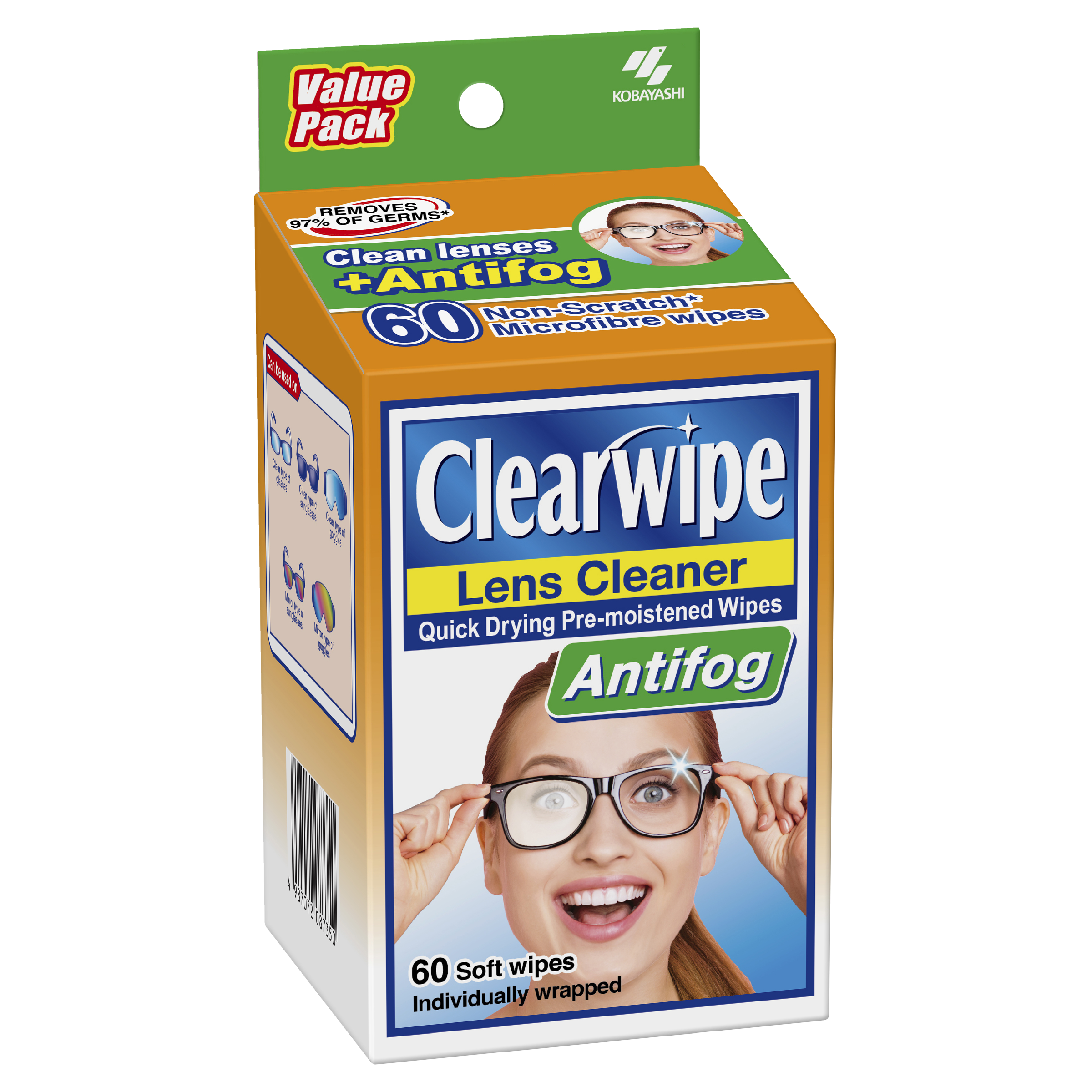 CLEARWIPE ANTIFOG LENS CLEANER WIPES 60 PACK