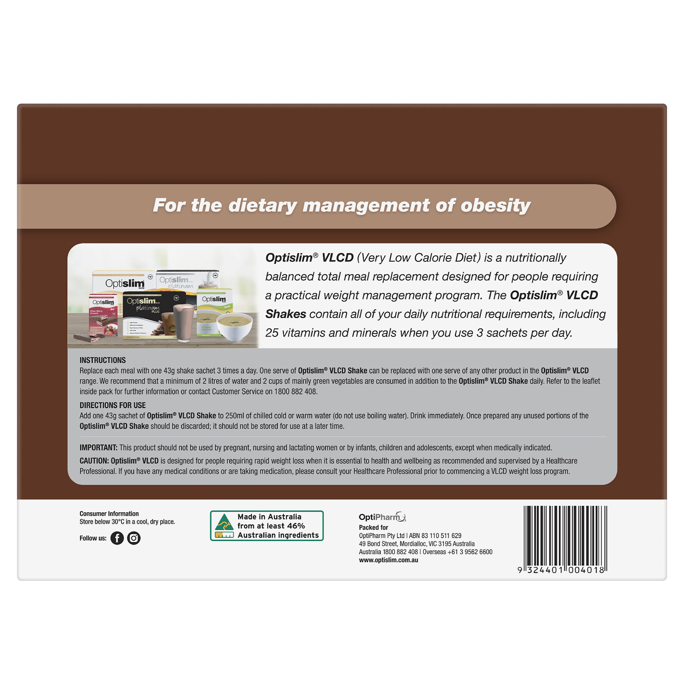 OPTISLIM VLCD SHAKE CHOCOLATE 43G 21 PACK - Image 4