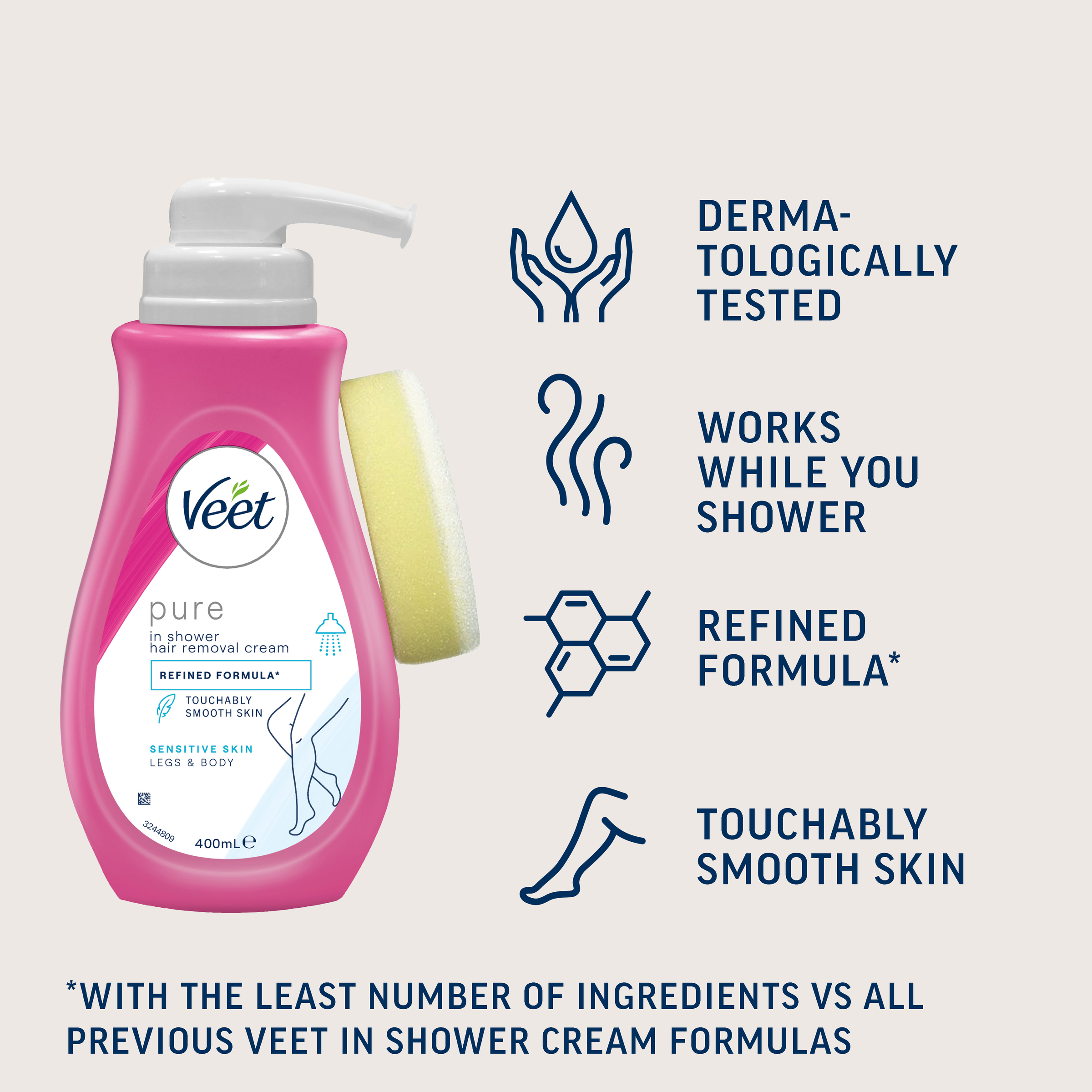 VEET IN SHOWER HAIR REMOVAL CREAM SENSITIVE 400ML - Image 3