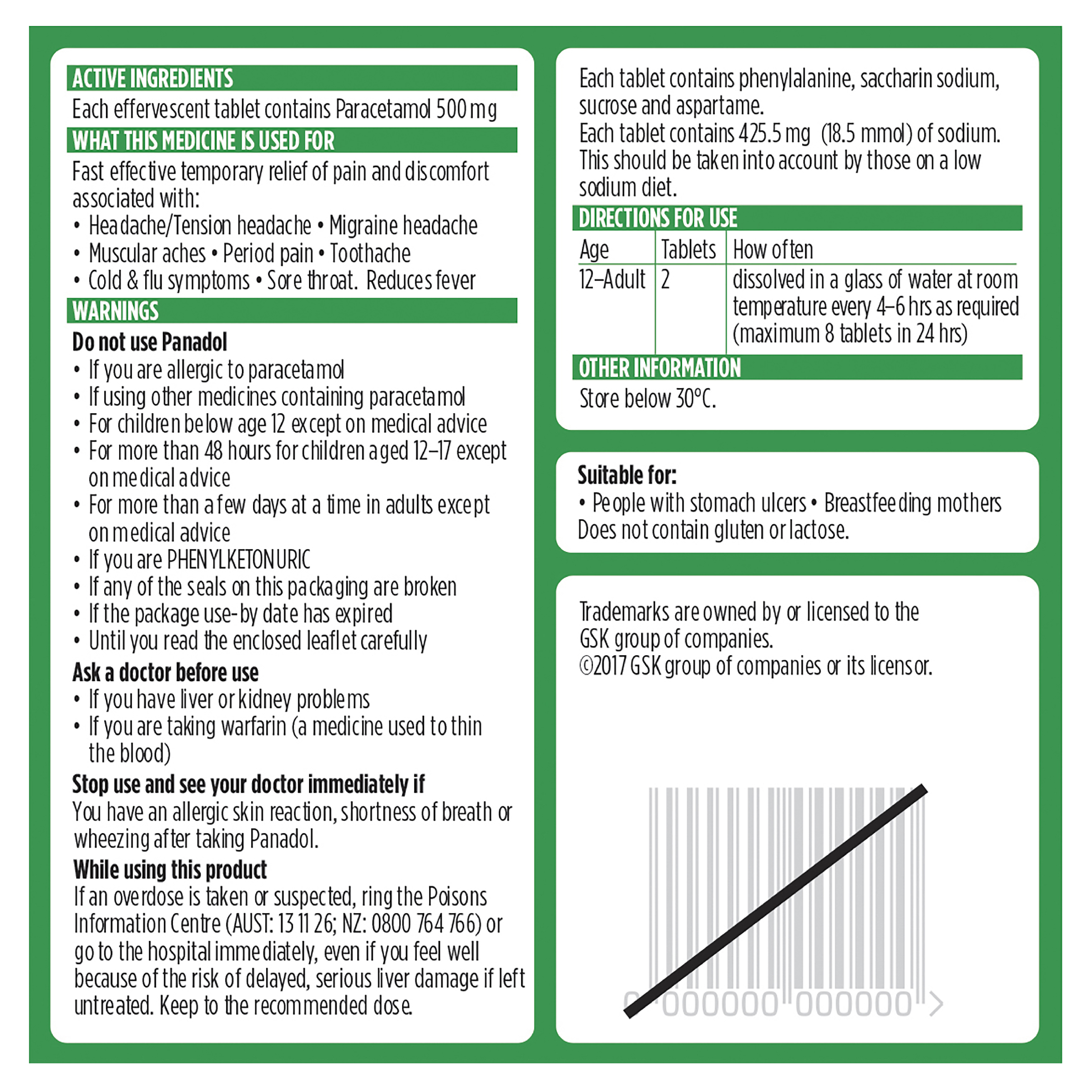 PANADOL RAPID SOLUBLE EFFERVESCENT 20 TABLET - Image 2