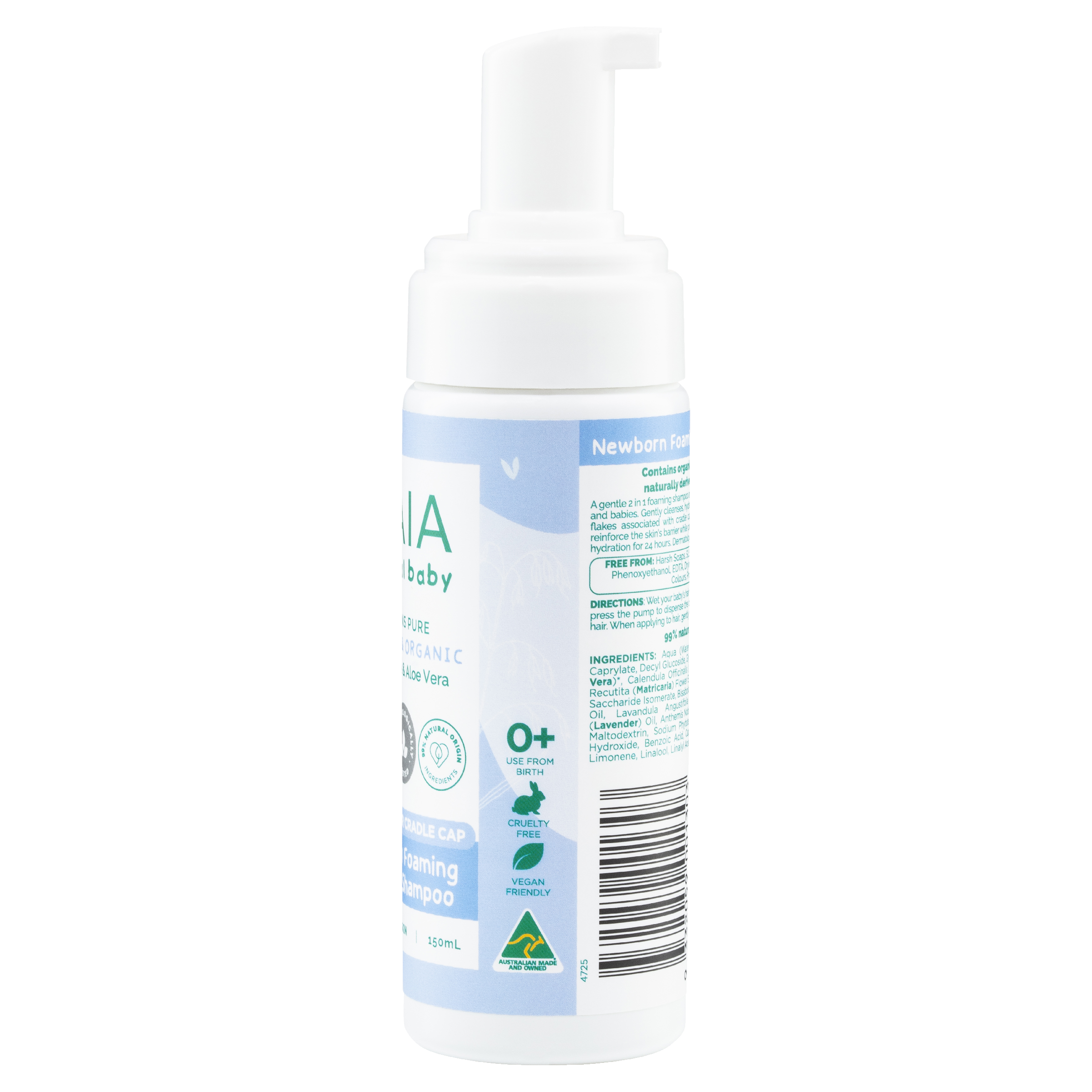 GAIA NATURAL BABY SHAMPOO & WASH FOAMING NEWBORN 150ML - Image 4